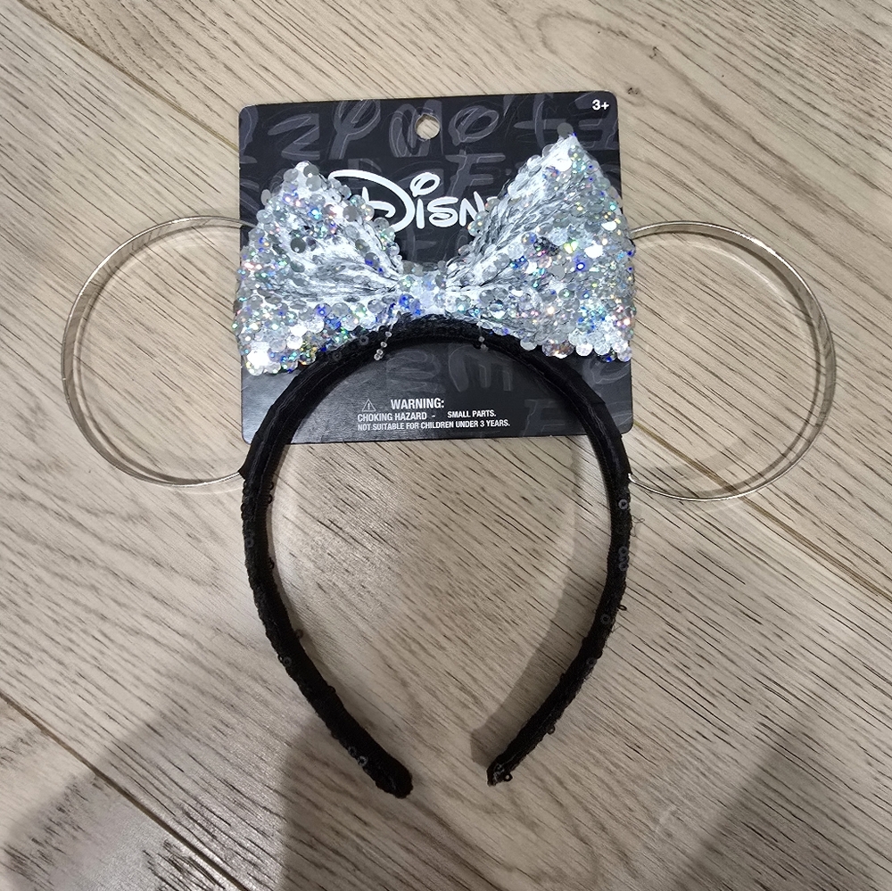 New Disney Glittering Minnie Mouse Ears Headband - Black and Silver